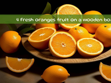 Fresh oranges fruit on a wooden board