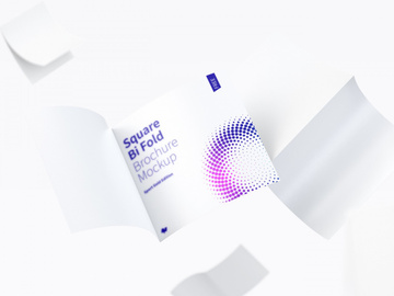 FREE Square Bi Fold Brochure Mockup, Floating 3K