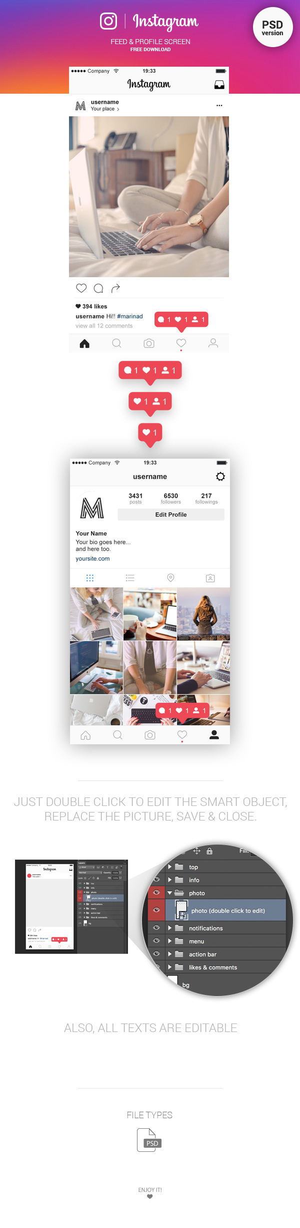 免费｜Instagram Feed & Profile Screen PSD UI(FREE | Instagram Feed & Profile Screen PSD UI)插图1