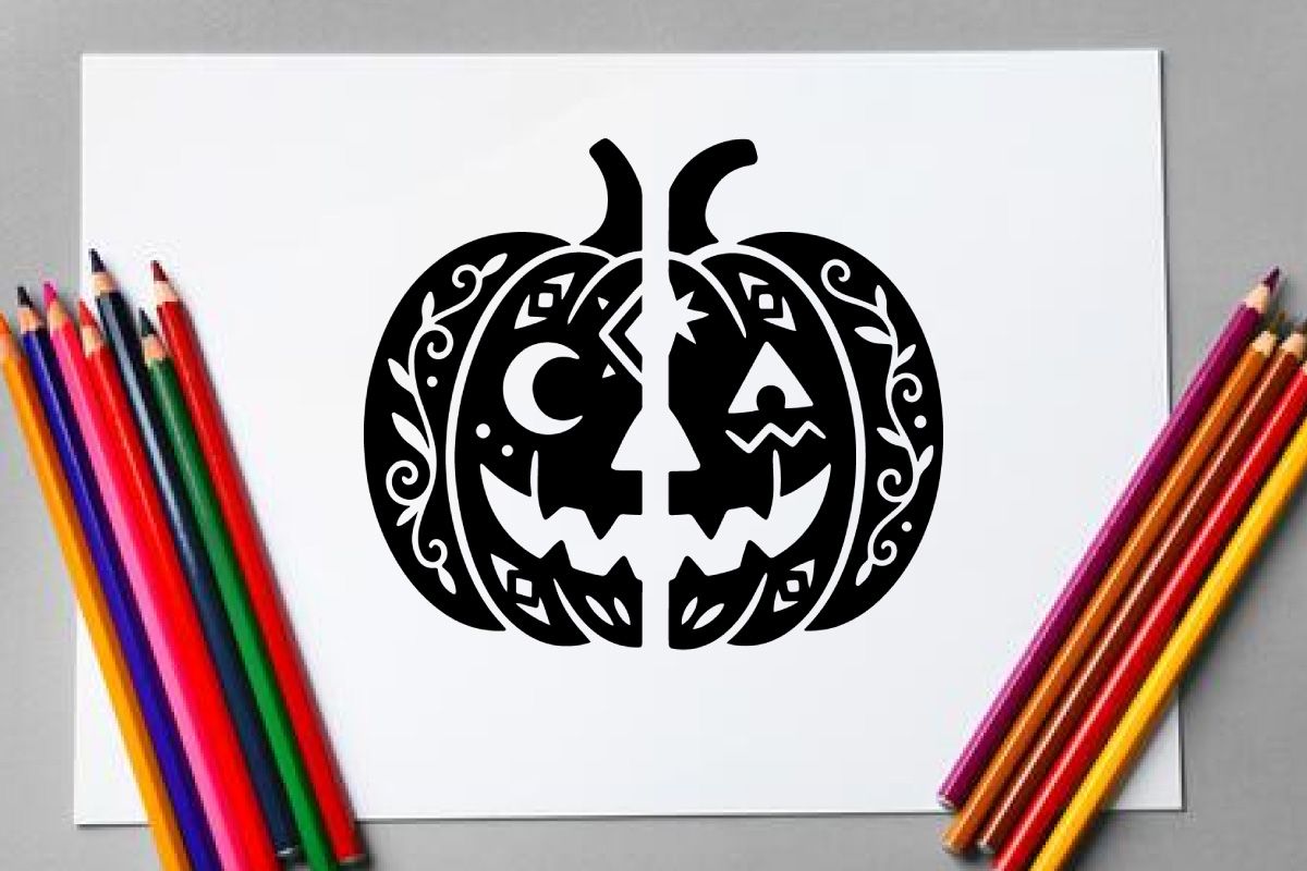Stylized Halloween Pumpkin with Jack-o'-Lantern Face for Fall Decor