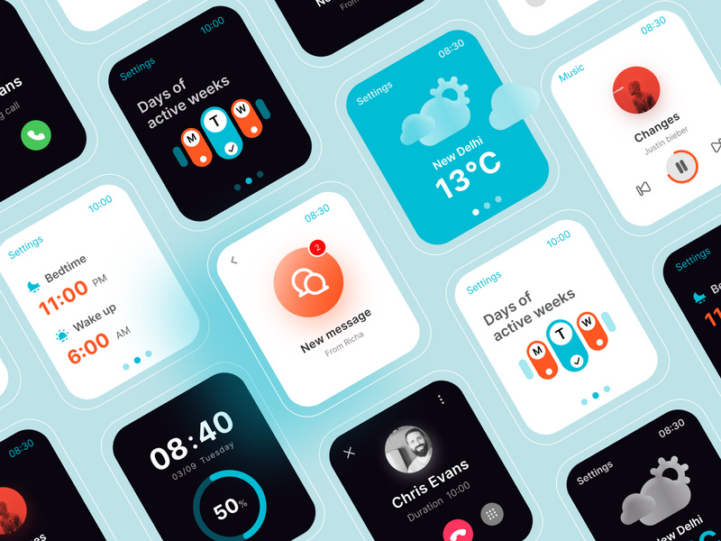 Smartwatch Clock App UI Kit by Shubhda Sharma ~ EpicPxls