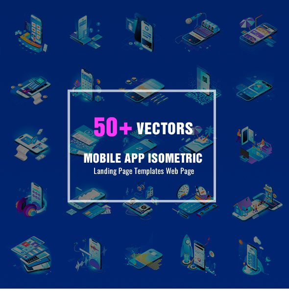 50 Vectors Mobile App Isometric by NanoAgency ~ EpicPxls