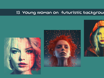Young woman on  futuristic background
