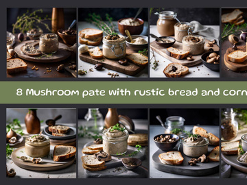 Mushroom pate with rustic bread and cornichon