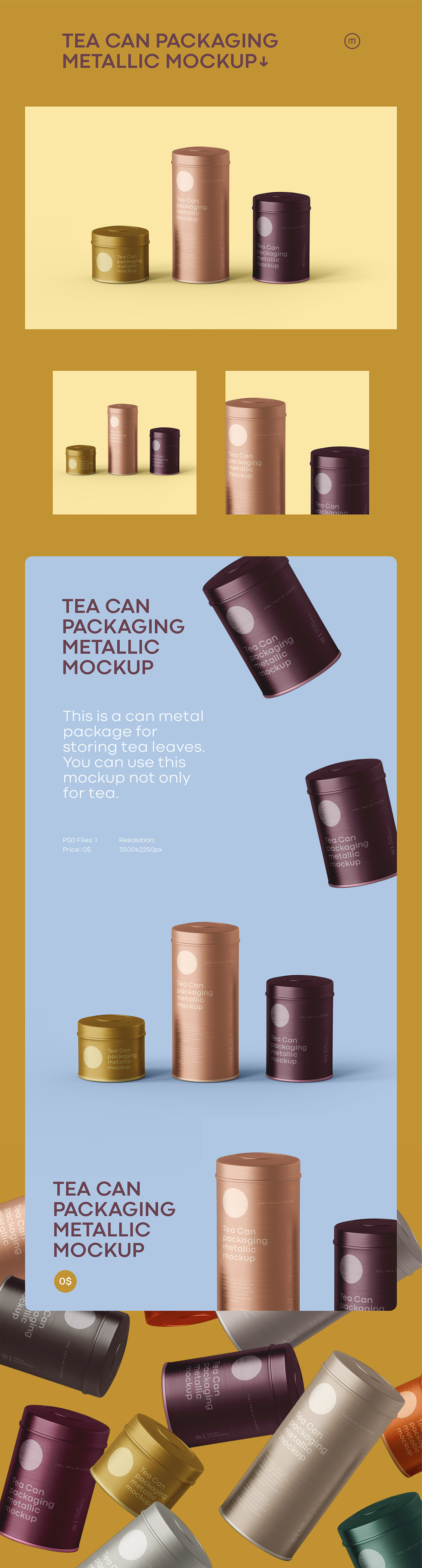 茶叶罐金属模拟图 - 免费(Tea Can Metallic Mockup - Free)插图