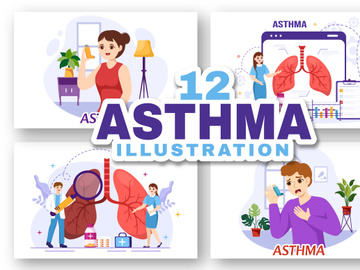 12 Asthma Disease Vector Illustration