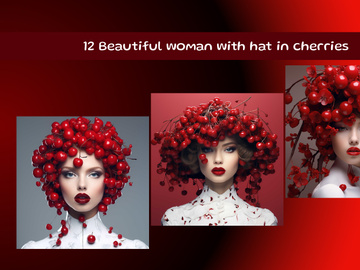 Beautiful woman with hat in cherries