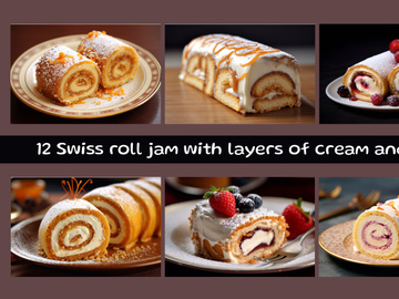 Swiss roll jam with layers of cream and jam