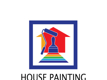 logo icon illustration house paint with a blend of brushes and rollers for house wall paint design, minimalist house, painting, interior, building, property business, wallpaper, vector concept