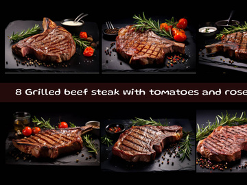 Grilled beef steak with tomatoes and rosemary