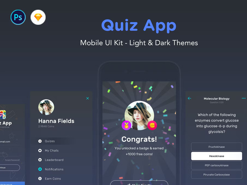 Quizz App UI (Dark and light theame) by Vision Design ~ EpicPxls