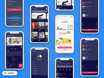 Furniture Mobile App UI Kit Dark Version (SKETCH)