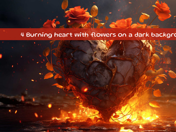 Burning heart with flowers on a dark background