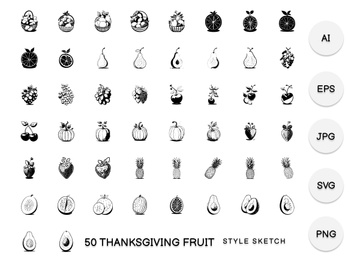 Thanksgiving Fruit Element Draw Black