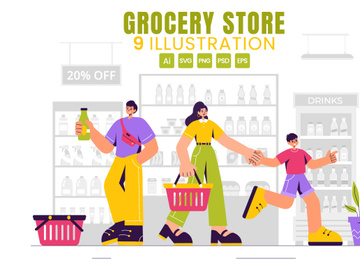9 Grocery Store Shelf Illustration