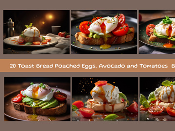 Toast Bread Poached Eggs, Avocado and Tomatoes Breakfast