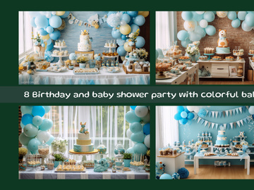 Birthday and baby shower party with colorful balloons