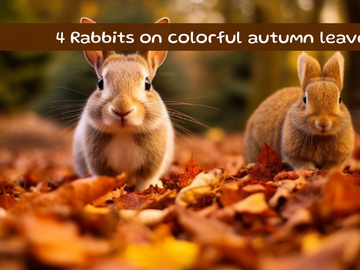 Rabbits on colorful autumn leaves