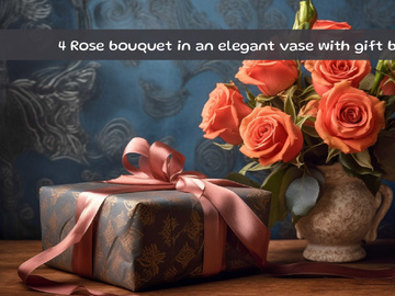 Rose bouquet in an elegant vase with gift box