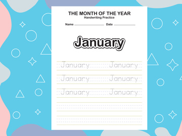 12 Pages Month name of the year trace and writing practice sheet