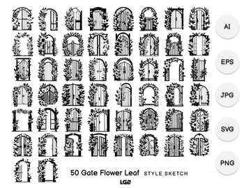 Gate Flower Leaf Element Draw Black