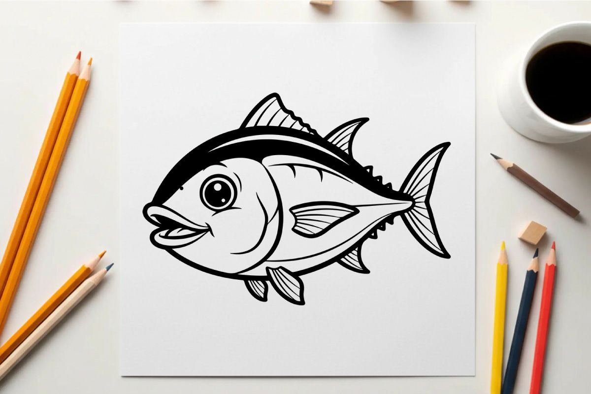 Cute smiling tuna fish vector illustration flat design