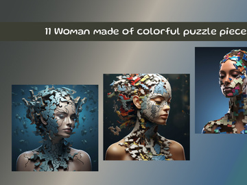 Woman made of colorful puzzle pieces
