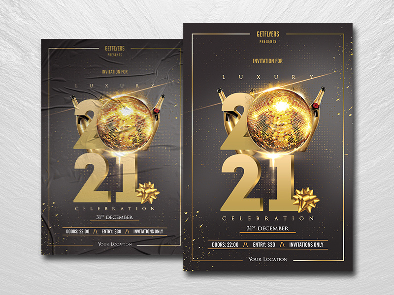 豪华NYE 2021免费PSD传单模板(Luxury NYE 2021 Free PSD Flyer Template)插图