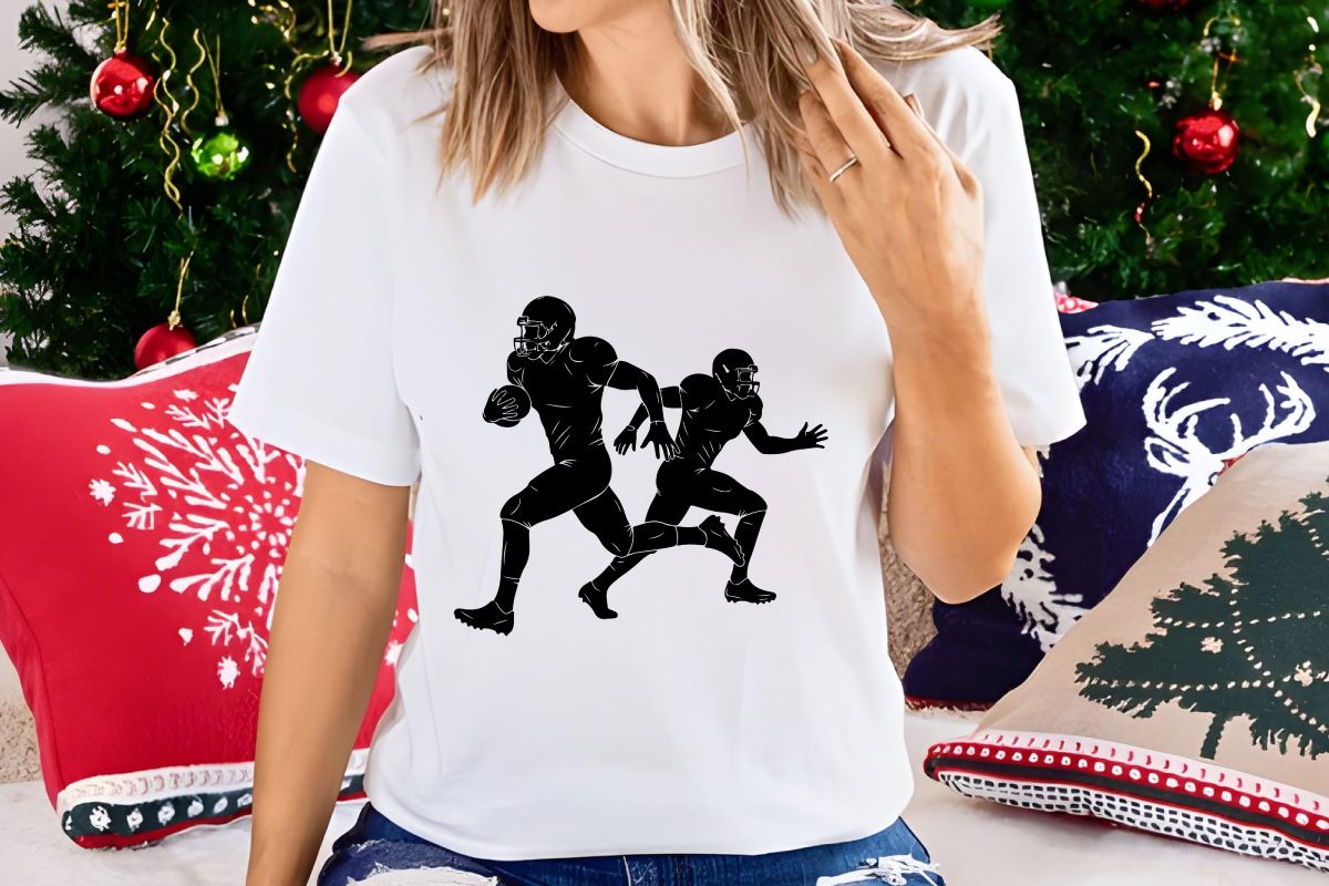 Two american football players in action on the field