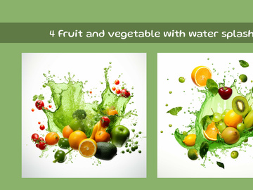 Fruit and vegetable with water splash
