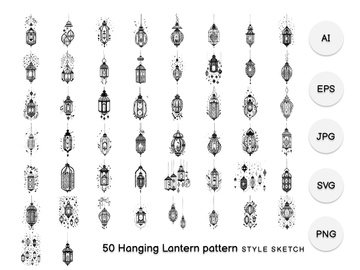 Hanging Lantern Pattern Element Black