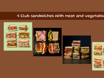 Club sandwiches with meat and vegetables