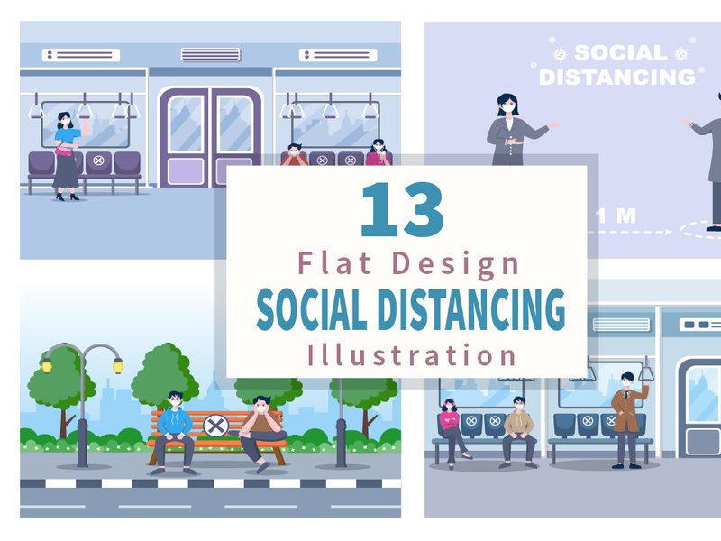 13 Social Distancing to Prevent Disease Flat Design by ~ EpicPxls