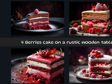 Berries cake on a rustic wooden table