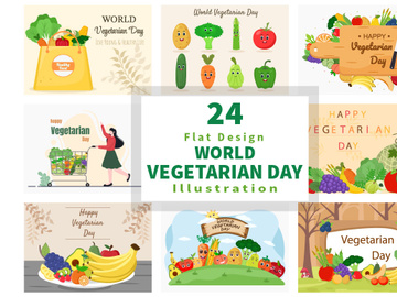 24 World Vegetarian Day and Vegetables or Fruits Vector