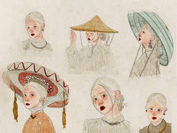 Vintage Asian Women Portraits Illustration Bundle – 10 Hand-Drawn Illustrations