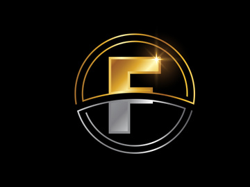 Initial English alphabet with circle frame. Golden and silver color alphabet symbol for corporate business identity