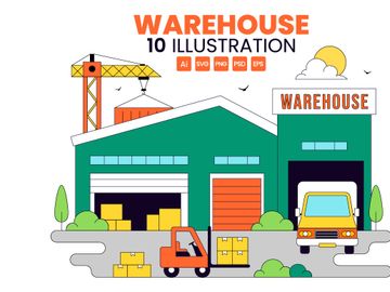10 Warehouse Vector Illustration