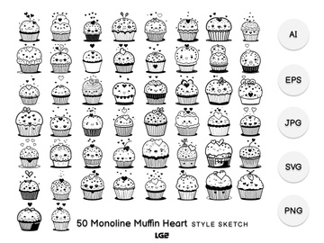 Monoline Muffin Heart Element Draw Black