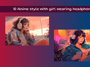 Anime style with girl wearing headphones
