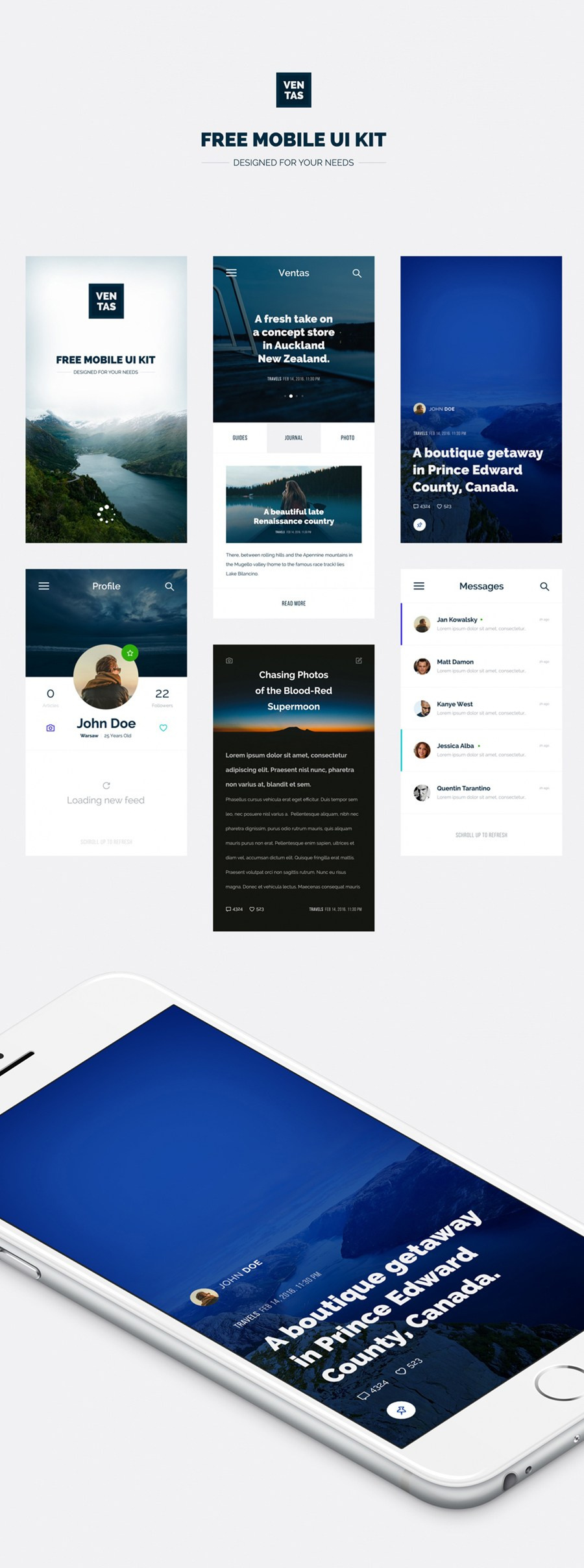 Ventas - 免费移动UI工具包(Ventas – Free Mobile UI Kit)插图