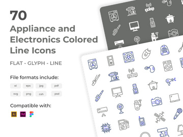 70 Appliance and Electronics Colored Line Icons