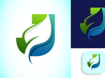 English alphabet with negative space leaf logo vector template. Gradient logo design