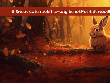 Sweet cute rabbit among beautiful fall woodlands
