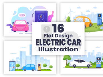 16 Charging Electric Green Car illustration