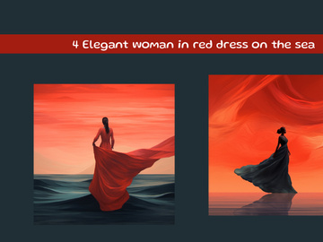 Elegant woman in red dress on the sea