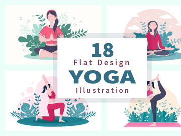 18 Yoga or Meditation Flat Design Illustration