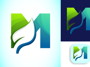 English alphabet with negative space leaf logo vector template. Gradient logo design