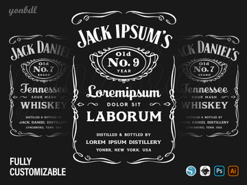 Jack Daniels Label V2, Fully customizable SVG eps png dxf Ai svg psd silhouette files