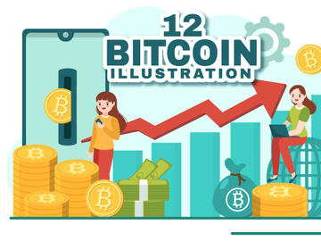 12 Bitcoin Cryptocurrency Coins Illustration